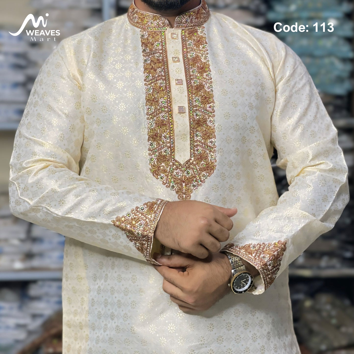 লাক্সারি কাতান কাপড়ের রাজকীয় পাঞ্জাবি – 113