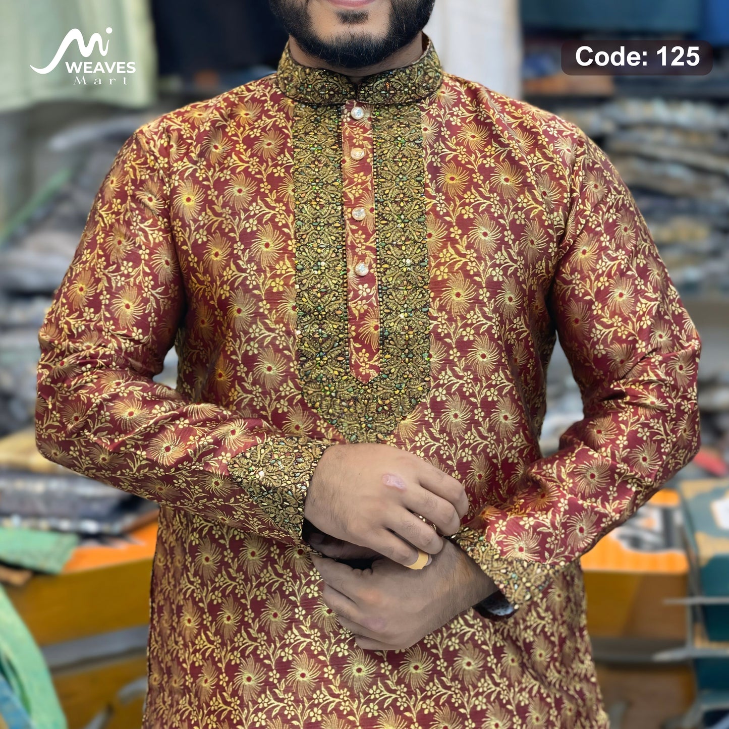 লাক্সারী কাতান কাপড়ের রাজকীয় পাঞ্জাবি – 125