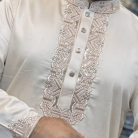 প্রিমিয়াম সাটন সুতি এমব্রডারি পাঞ্জাবি - 130