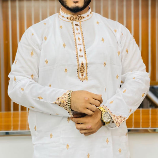 অরজিনিয়াল আদি ধুতি টিস্যু সুতি পাঞ্জাবি - 270