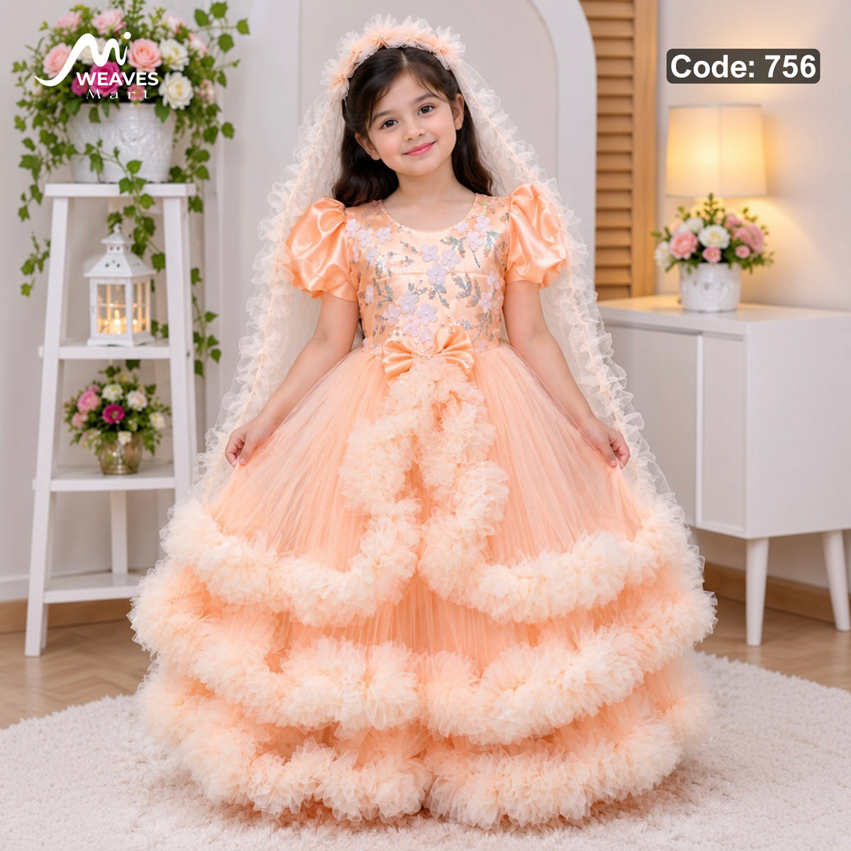 Baby Peach Orange Princess Gown Dress – 756