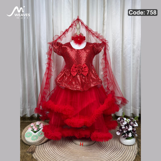 Baby Premium Royal Red Princess Dress – 758
