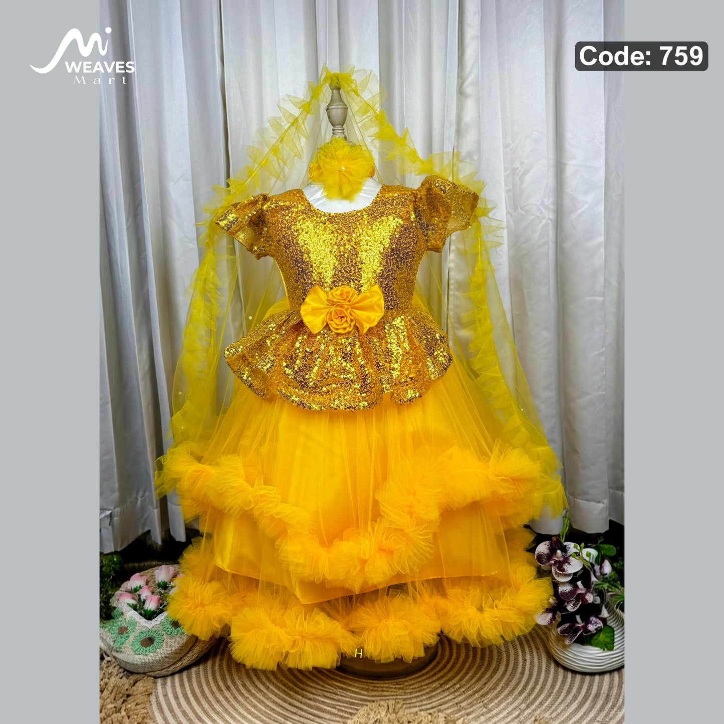 Baby Premium Sunflower Yellow Princess Dress – 759