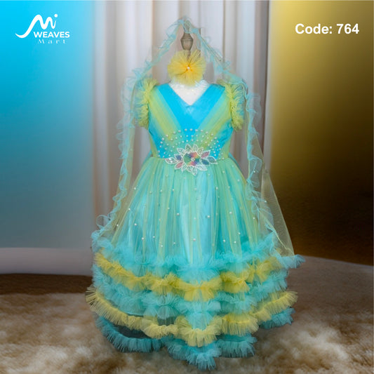 Baby Sea Blue & Sunflower Yellow Princess Dress - 765