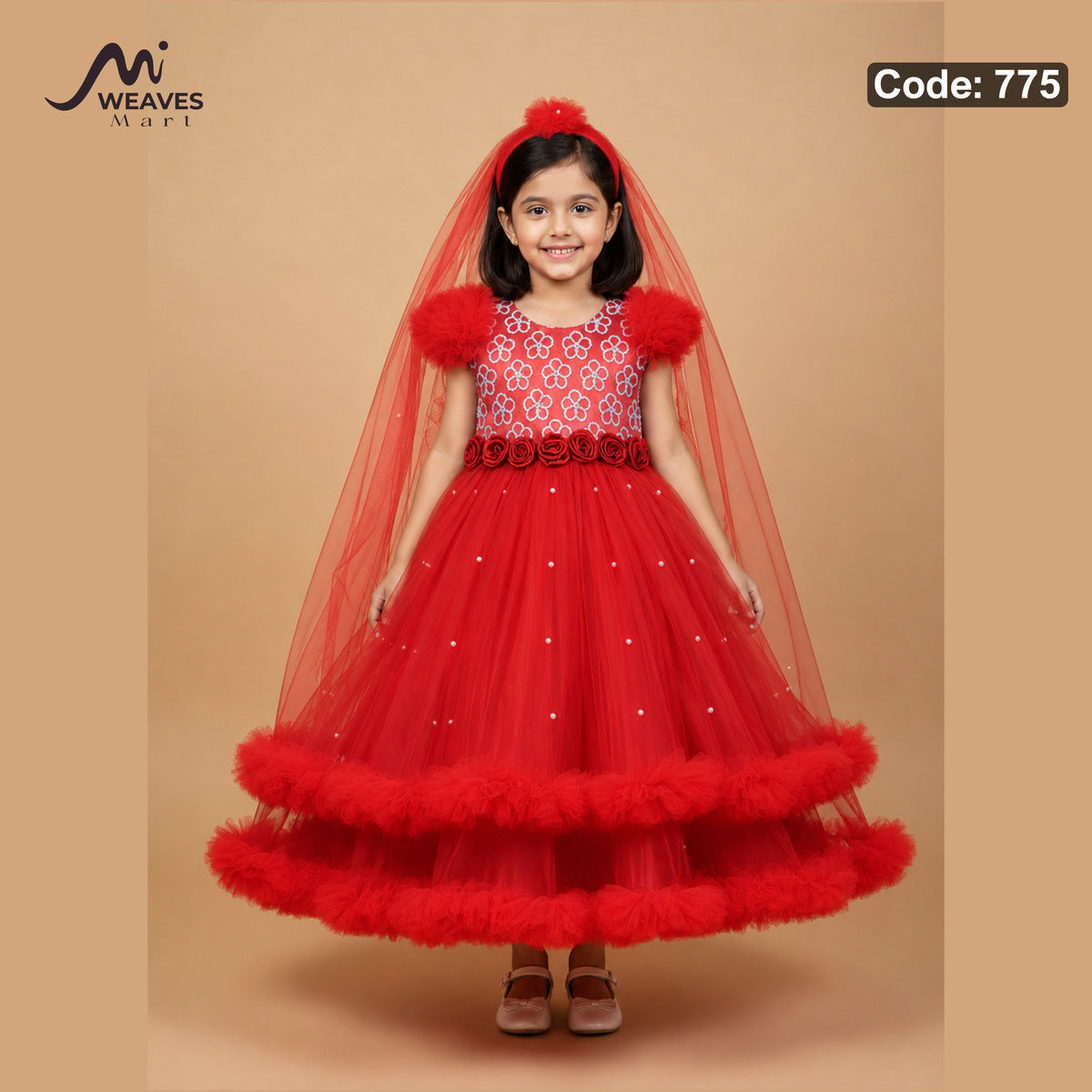 Baby Bright Red Princess Dress - 775