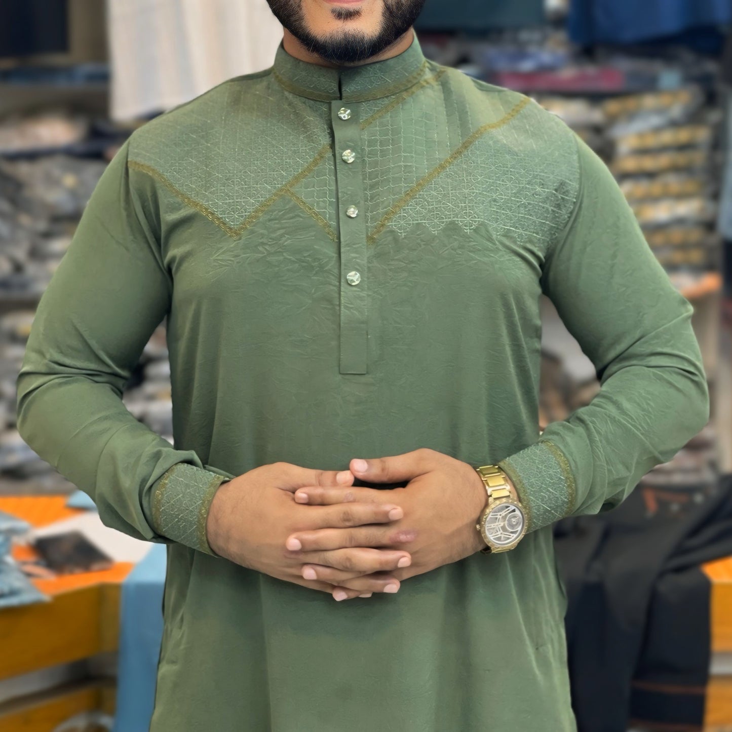 চায়না স্টিজ  এমব্রডারি সুতি পাঞ্জাবি - 811