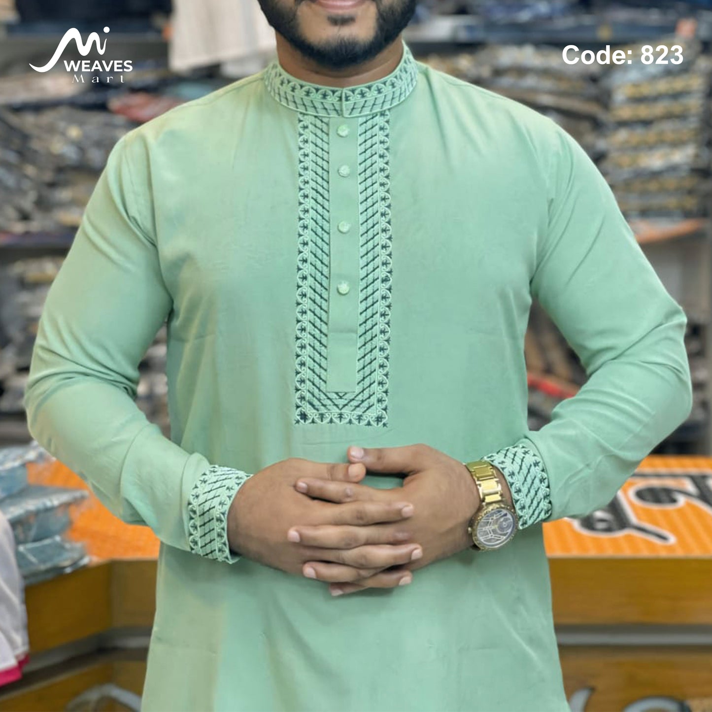 চায়না স্টিজ  এমব্রডারি সুতি পাঞ্জাবি - 823