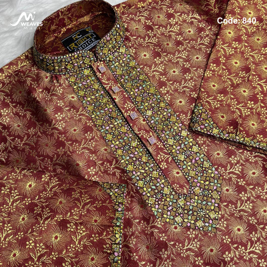 লাক্সারি কাতান কাপড়ের রাজকীয় পাঞ্জাবি - 840