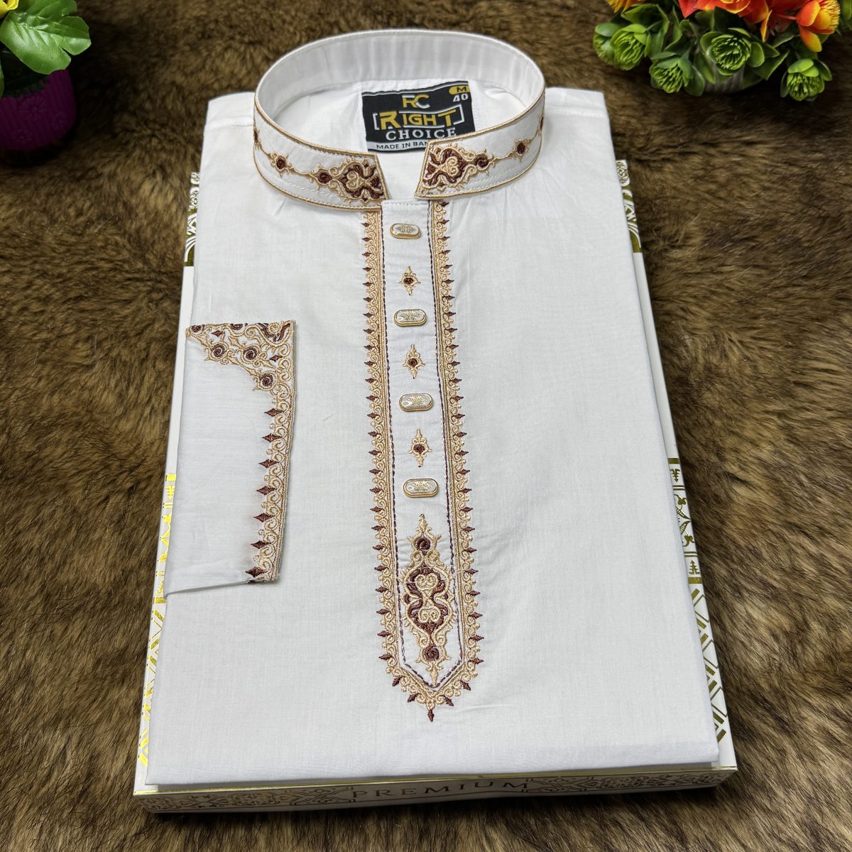 অরজিনিয়াল আদি ধুতি টিস্যু সুতি পাঞ্জাবি - 408