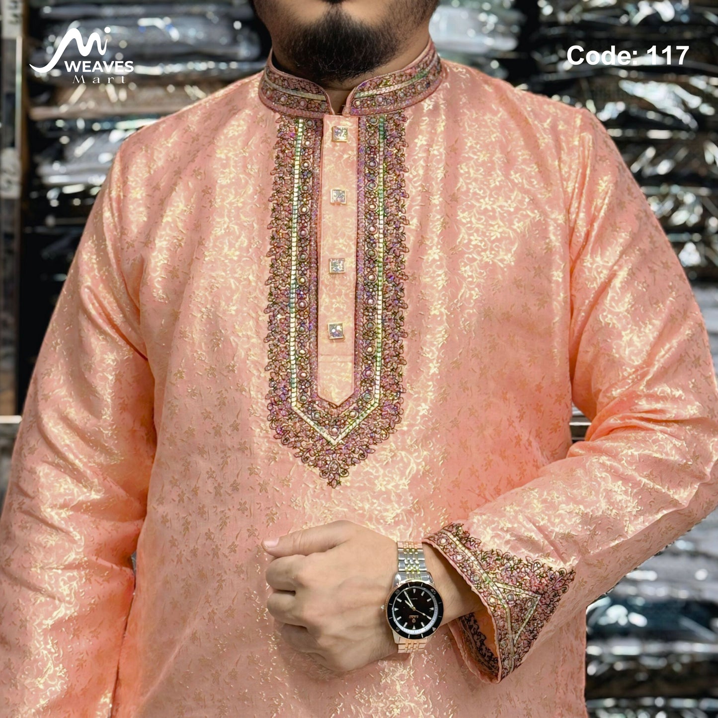 লাক্সারি কাতান কাপড়ের রাজকীয় পাঞ্জাবি – 117