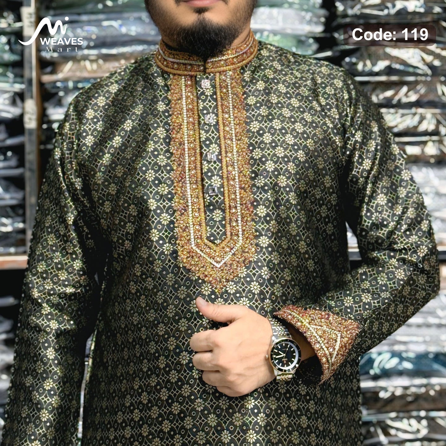 লাক্সারী কাতান কাপড়ের রাজকীয় পাঞ্জাবি – 119