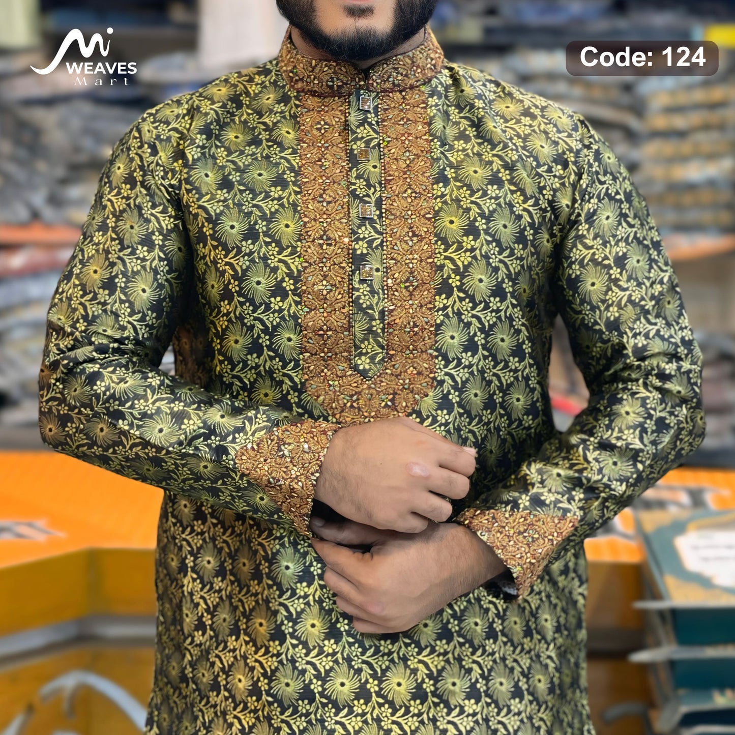 লাক্সারী কাতান কাপড়ের রাজকীয় পাঞ্জাবি – 124