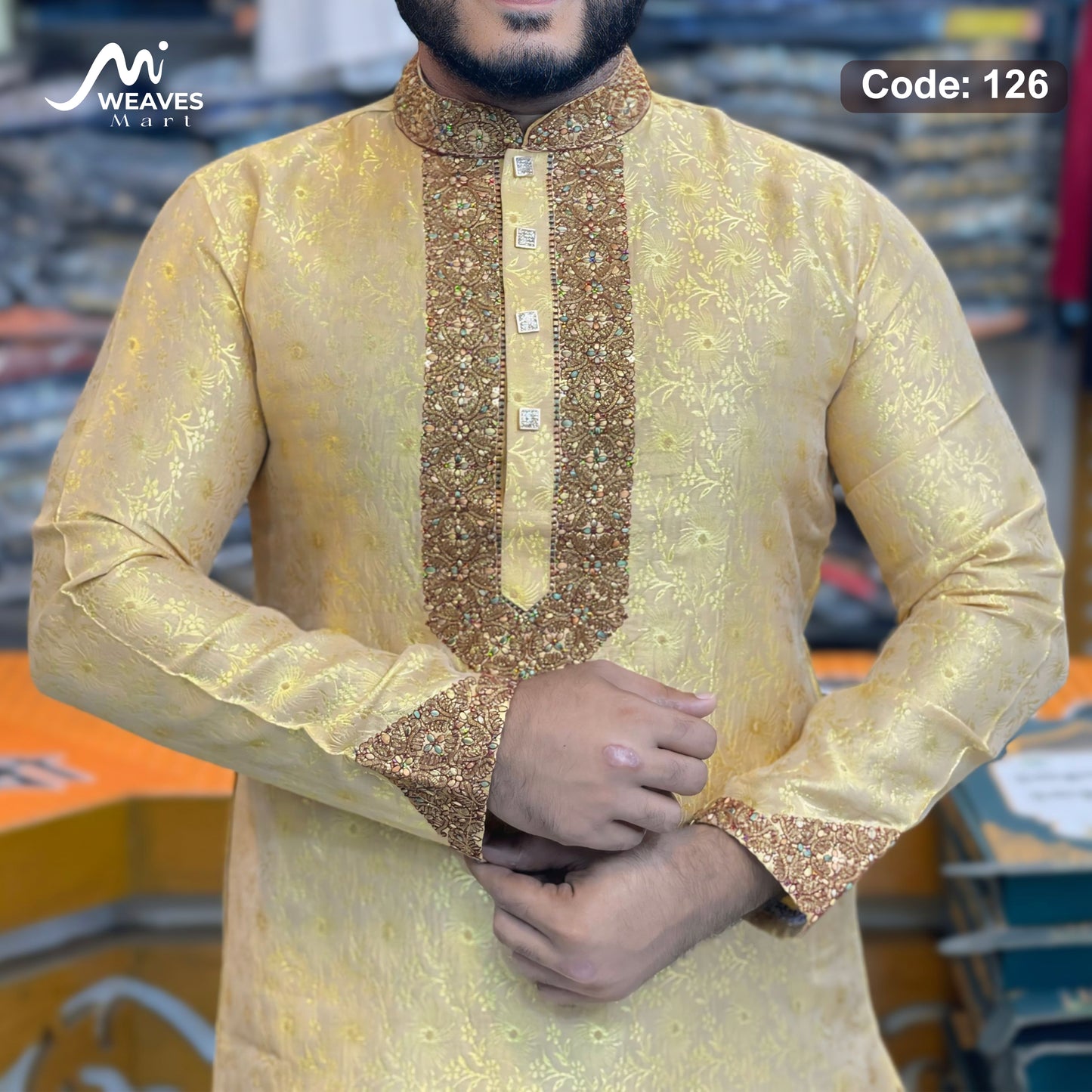 লাক্সারী কাতান কাপড়ের রাজকীয় পাঞ্জাবি – 126