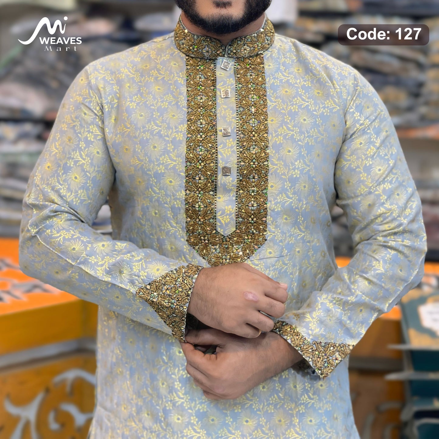 লাক্সারী কাতান কাপড়ের রাজকীয় পাঞ্জাবি – 127