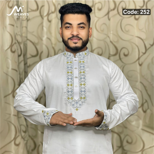 প্রিমিয়াম সাটন সুতি এমব্রডারি পাঞ্জাবি - 252
