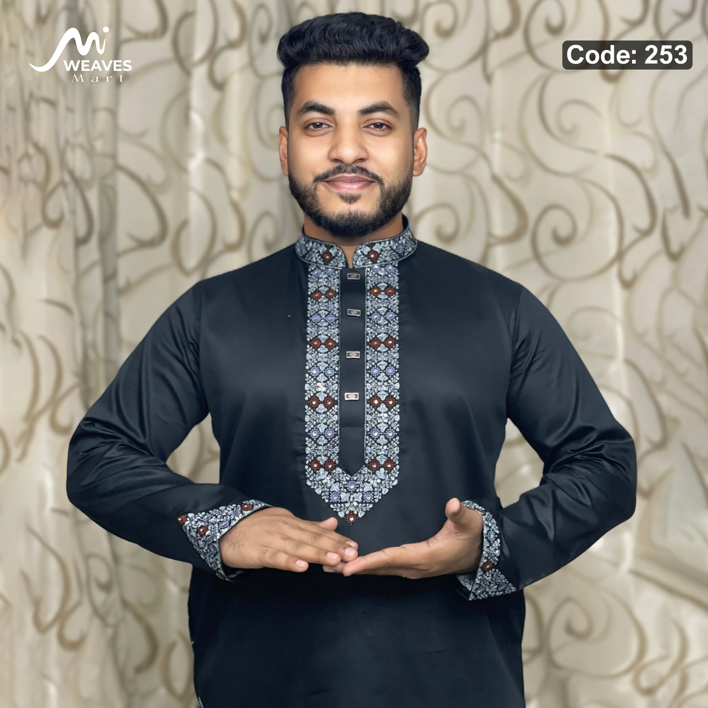প্রিমিয়াম সাটন সুতি এমব্রডারি পাঞ্জাবি - 253