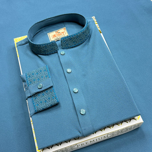 প্রিমিয়াম জাফরান স্টিজ এমব্রডারি  কফহাতা পাঞ্জাবি কোড - 402