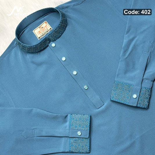 প্রিমিয়াম জাফরান স্টিজ এমব্রডারি  কফহাতা পাঞ্জাবি কোড - 402