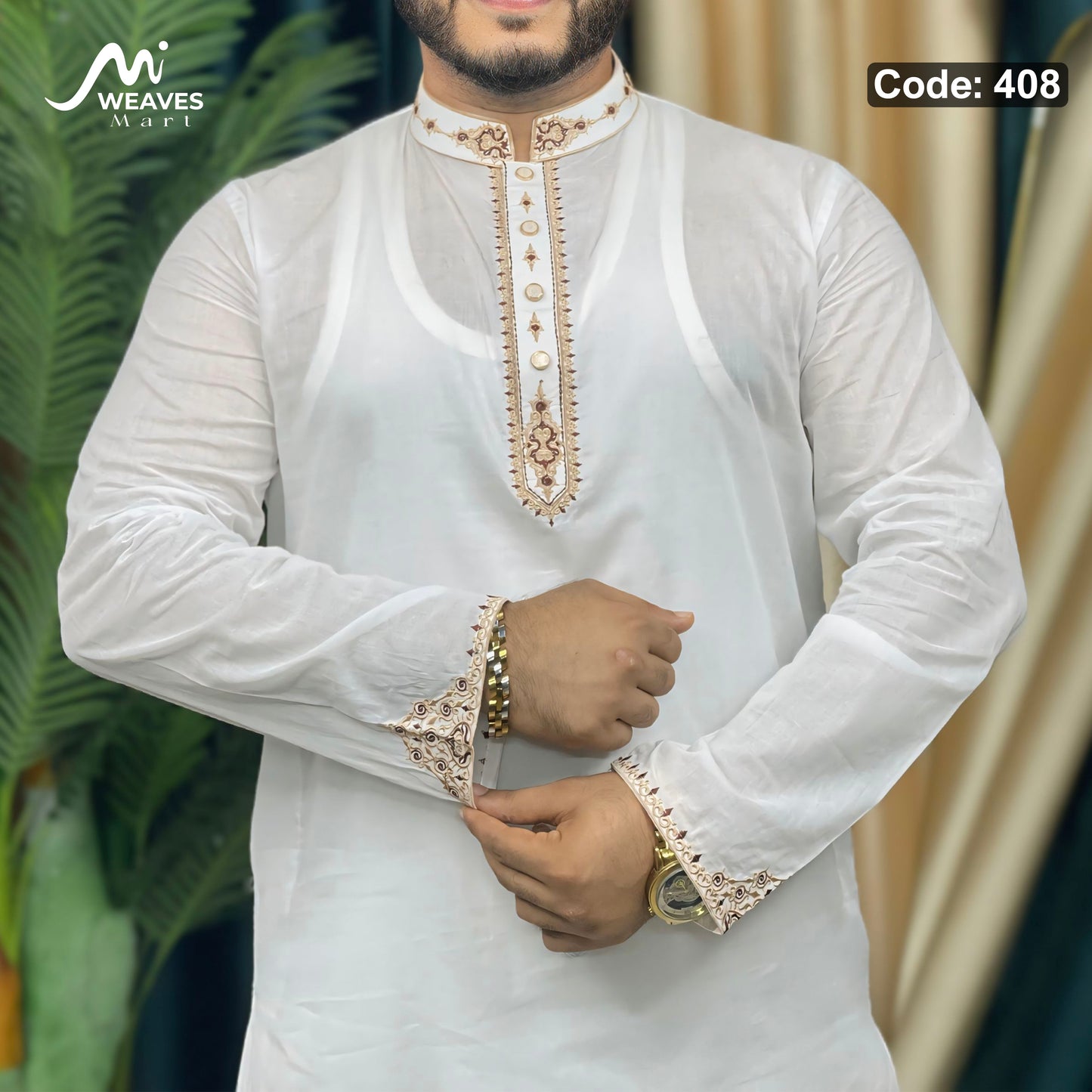 অরজিনিয়াল আদি ধুতি টিস্যু সুতি পাঞ্জাবি - 408