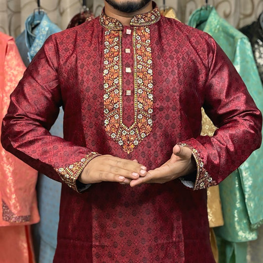লাক্সারী কাতান কাপড়ের রাজকীয় পাঞ্জাবি – 128