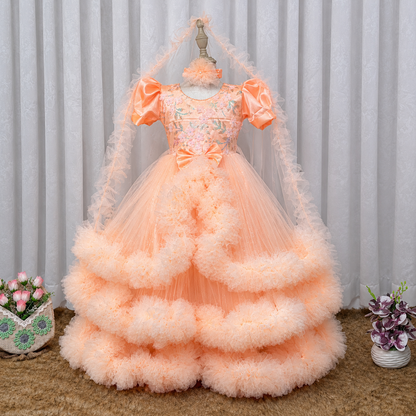 Baby Peach Orange Princess Gown Dress – 756