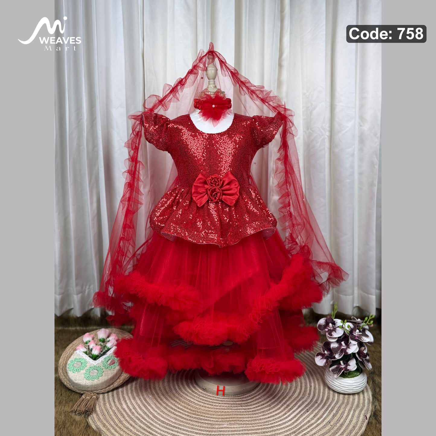 Baby Premium Royal Red Princess Dress – 758