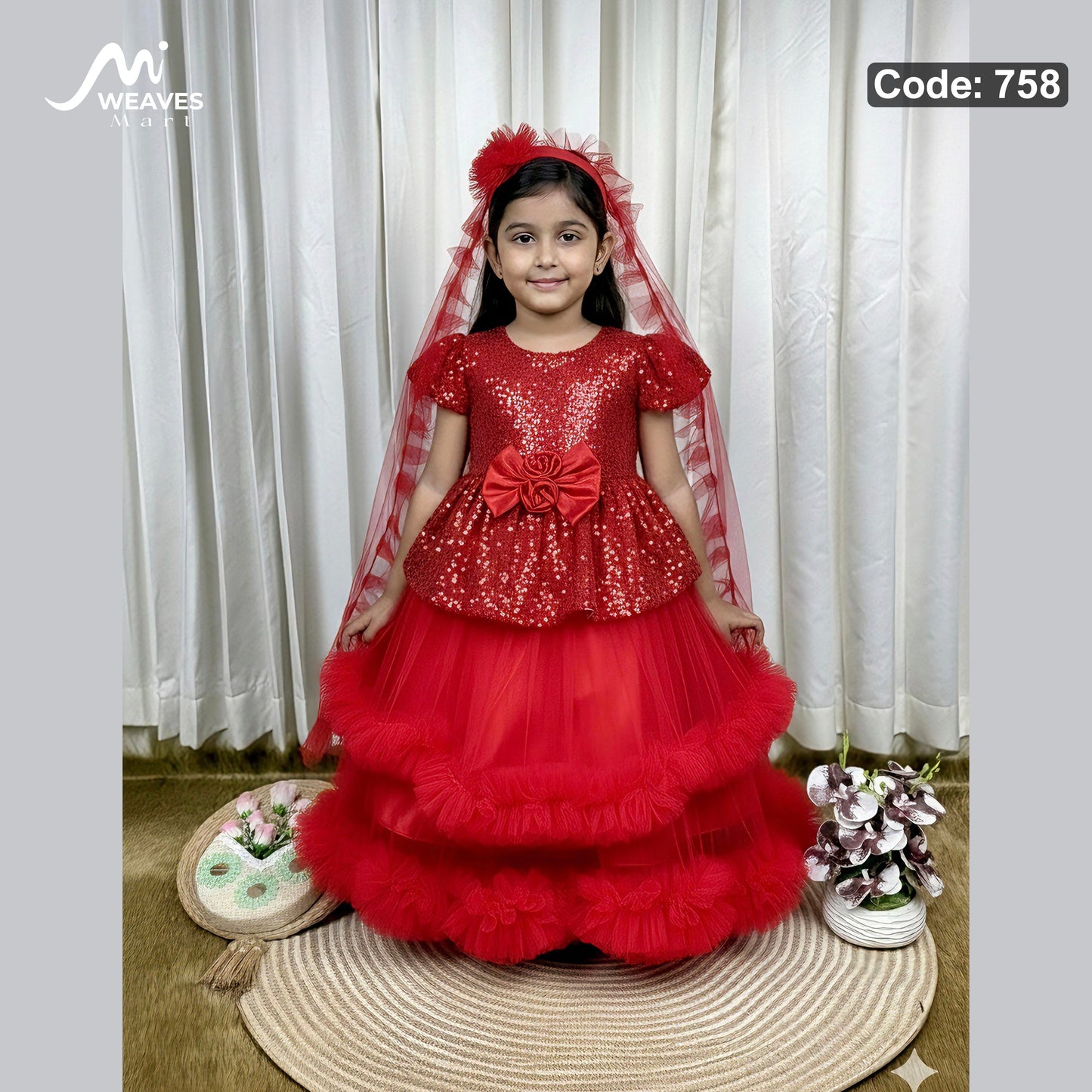 Baby Premium Royal Red Princess Dress – 758