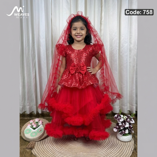 Baby Premium Royal Red Princess Dress – 758