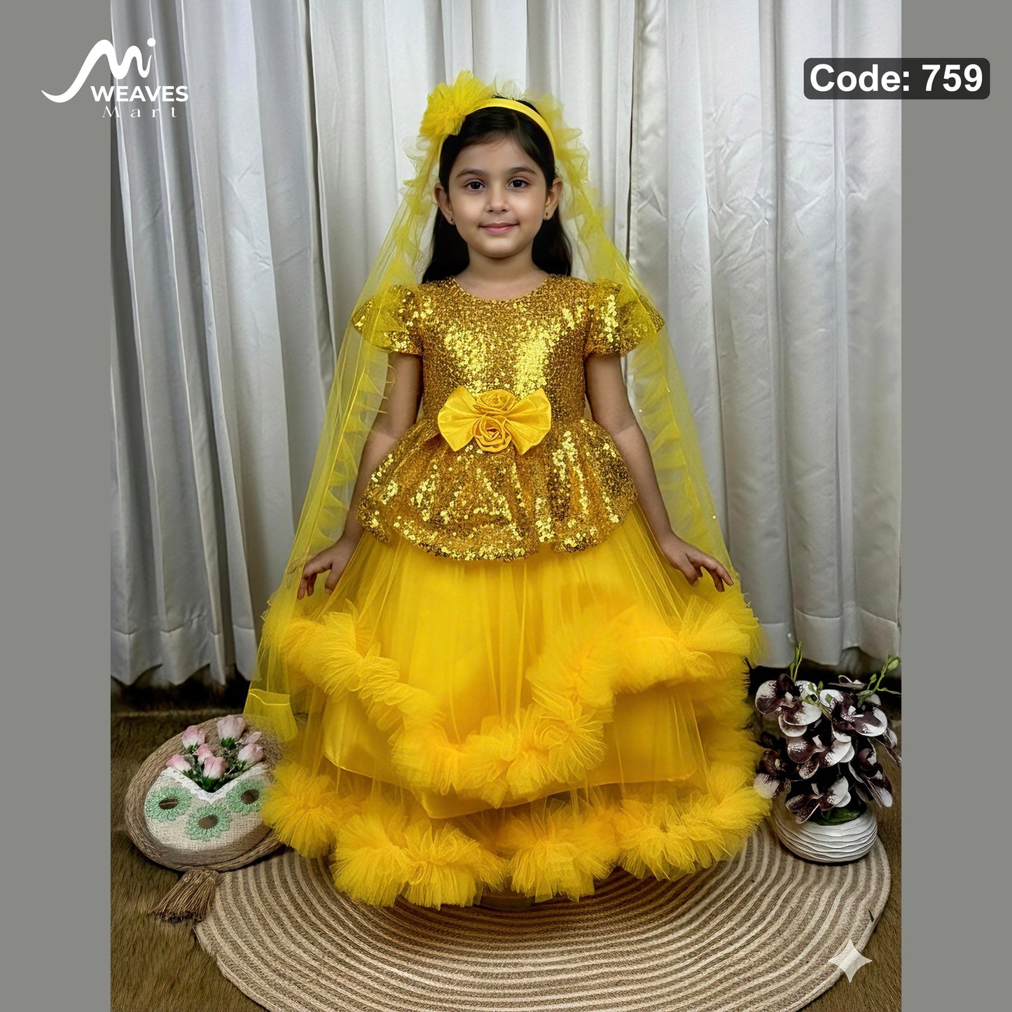 Baby Premium Sunflower Yellow Princess Dress – 759