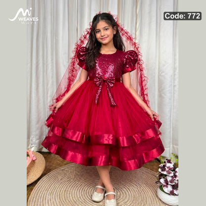 বেবি প্রিমিয়াম রয়েল রেড প্রিন্সেস ড্রেস - 772