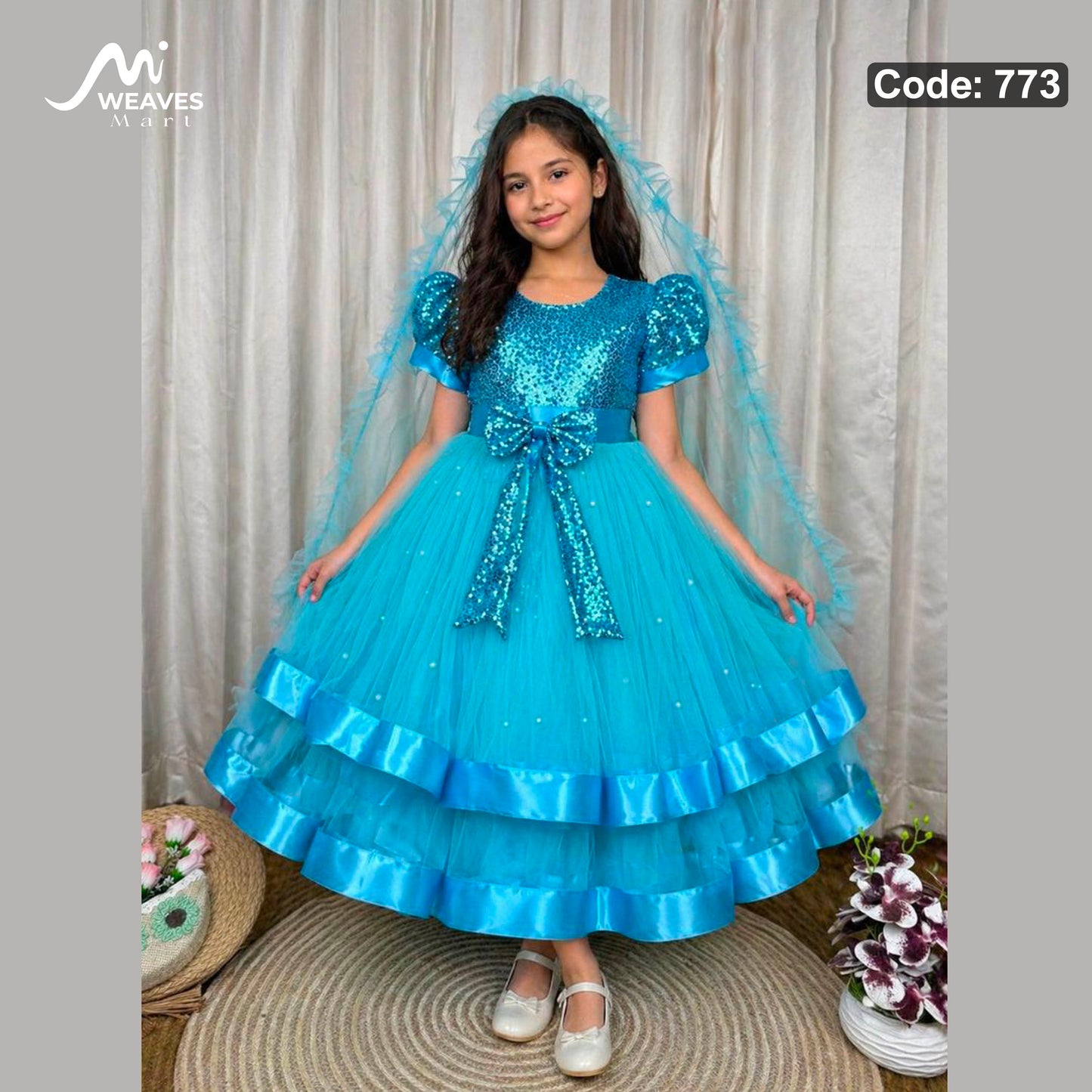 বেবি প্রিমিয়াম স্কাই বুলু প্রিন্সেস ড্রেস - 773