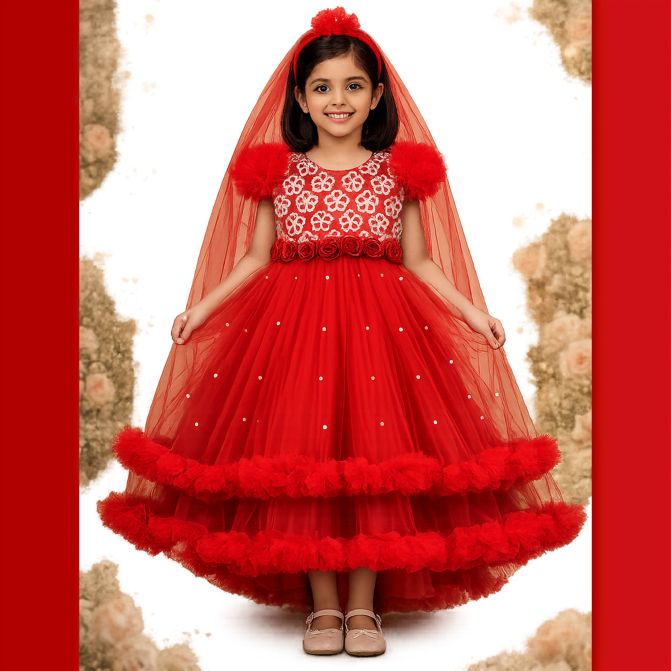 Baby Bright Red Princess Dress - 775