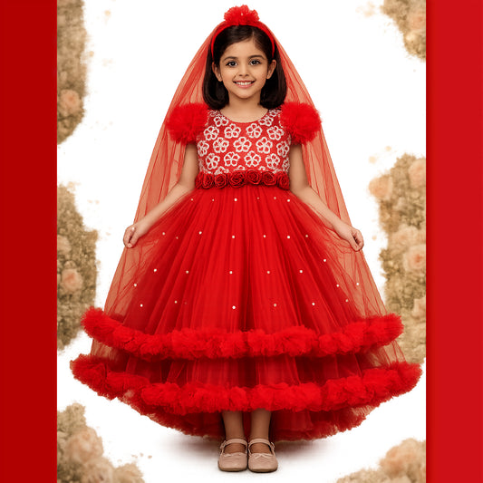 Baby Bright Red Princess Dress - 775