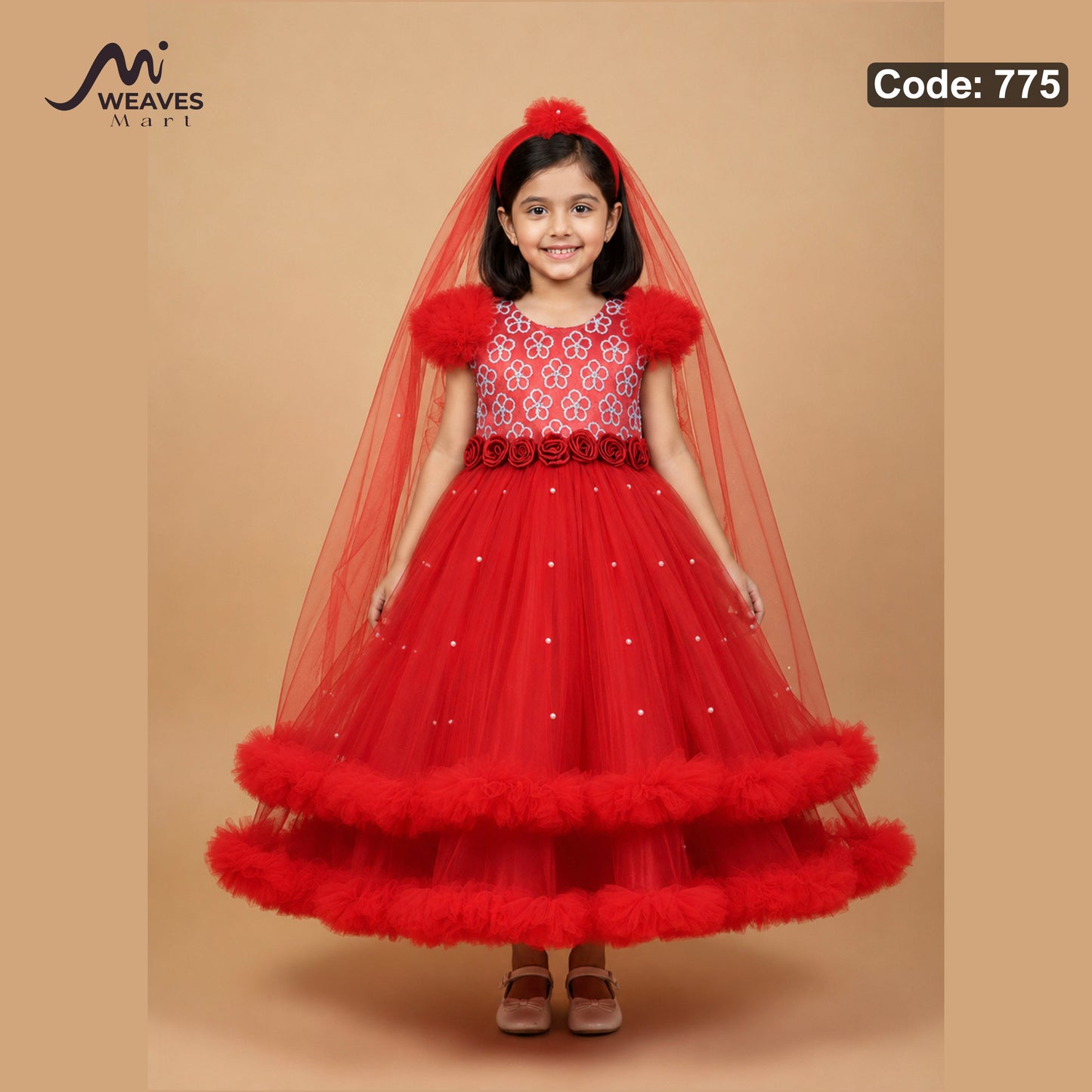 Baby Bright Red Princess Dress - 775