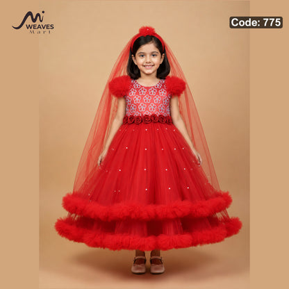 Baby Bright Red Princess Dress - 775