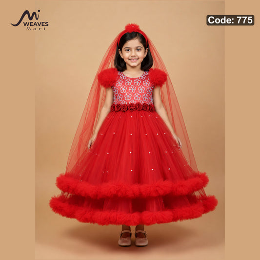 Baby Bright Red Princess Dress - 775