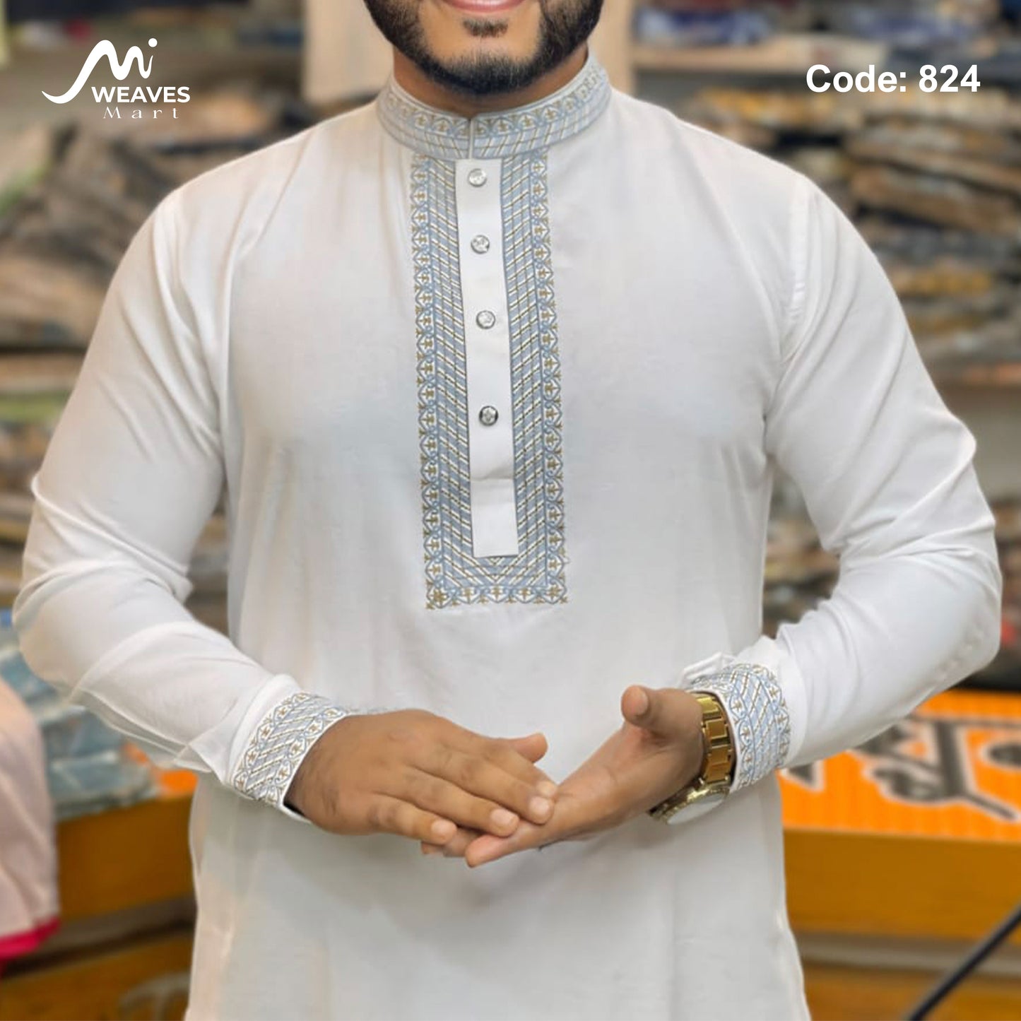 চায়না স্টিজ  এমব্রডারি সুতি পাঞ্জাবি - 824