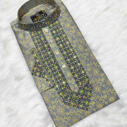 লাক্সারি কাতান কাপড়ের রাজকীয় পাঞ্জাবি - 845